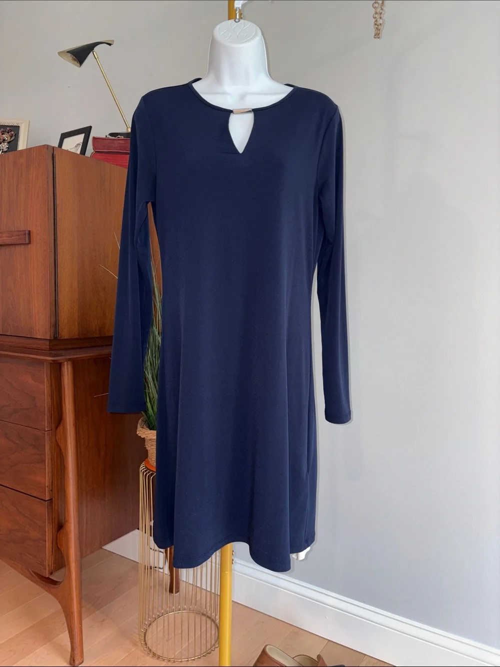 Michael Kors Navy Long-Sleeve Keyhole Shift Dress